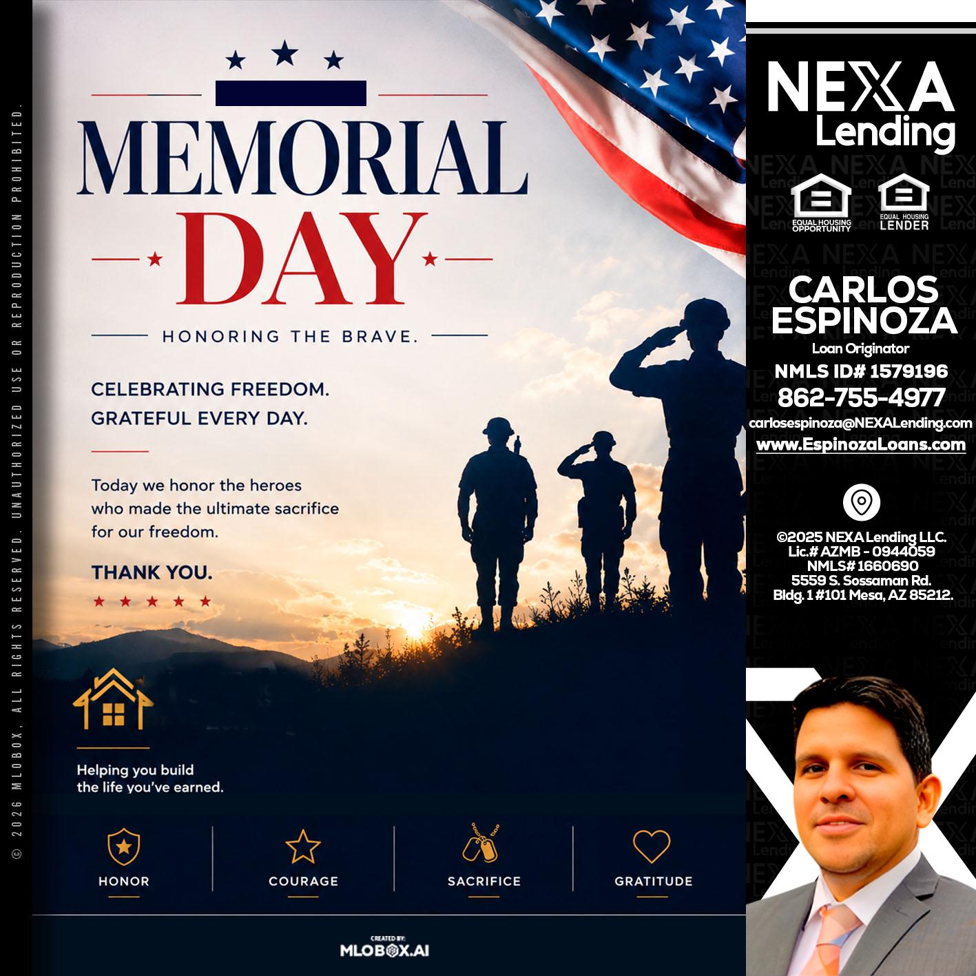 MEMORIAL DAY - Carlos Espinoza -Mortgage Loan Originator